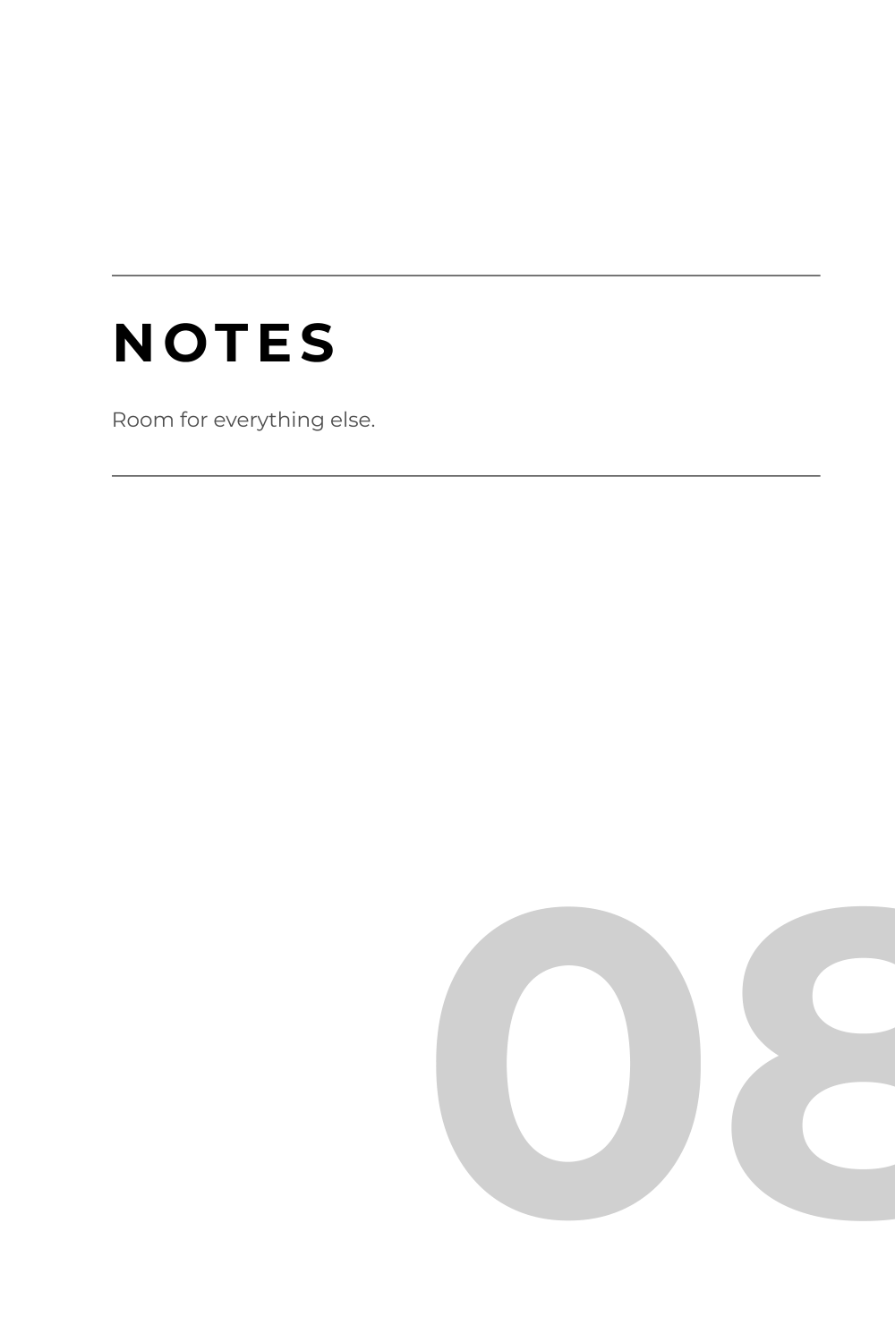 Divider for section 08, Notes, page 267, with the line Room for everything else.